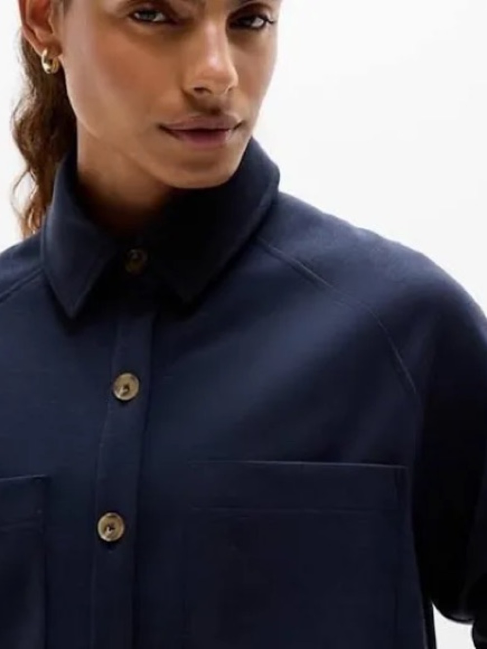Athleta Allure Shirt Jacket Navy Boxy M Buttery Soft Luxe Layer Work Weekend